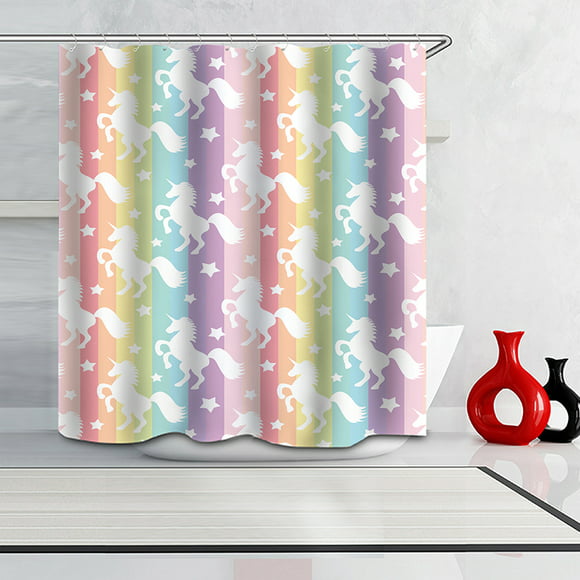 Unicorn and Funny Koala Holds Pizza Fabric Shower Curtain Set Bathroom Decor 72"